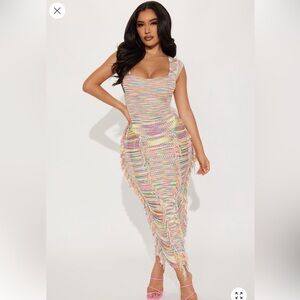 Fashion Nova Crochet Multi-Color Maxi Dress
